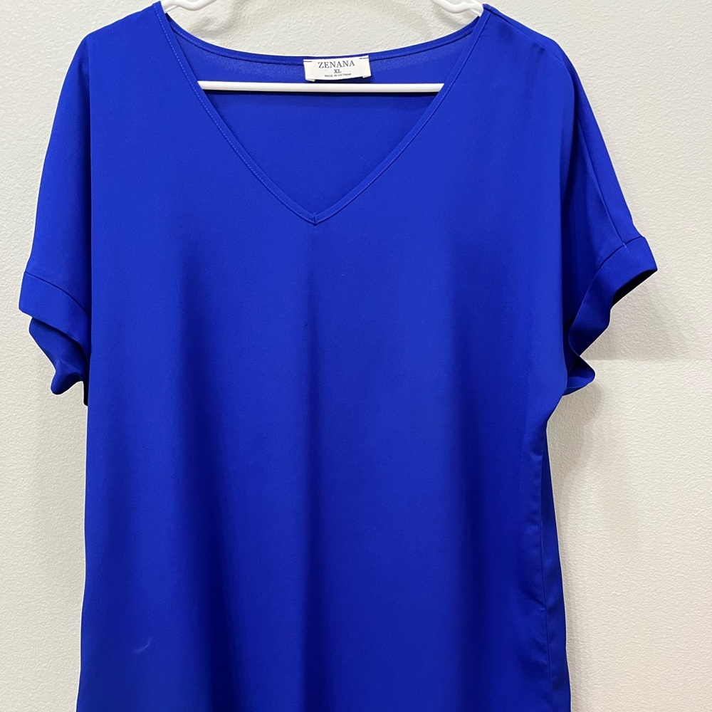 Royal Blue V-Neck Blouse